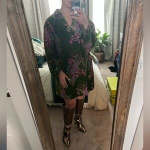 JODIFL Green and Pink Paisley Dress